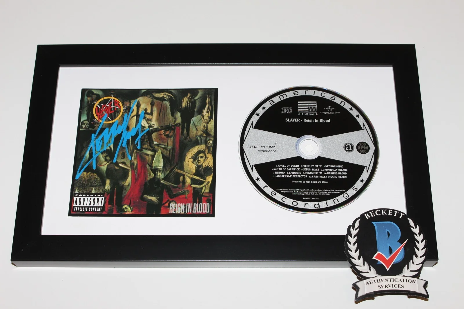 KERRY KING SLAYER SIGNED FRAMED 'REIGN IN BLOOD' CD COVER ALBUM BLUE BECKETT COA, изображение 3