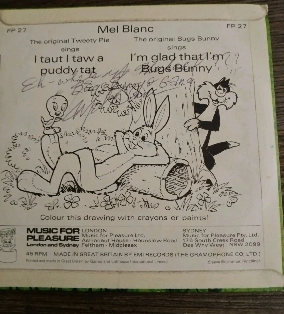 Chuck Jones &Mel Blanc Dual Hand Signed Looney Tunes 45 Sleeve & Record JSA COA, image 2