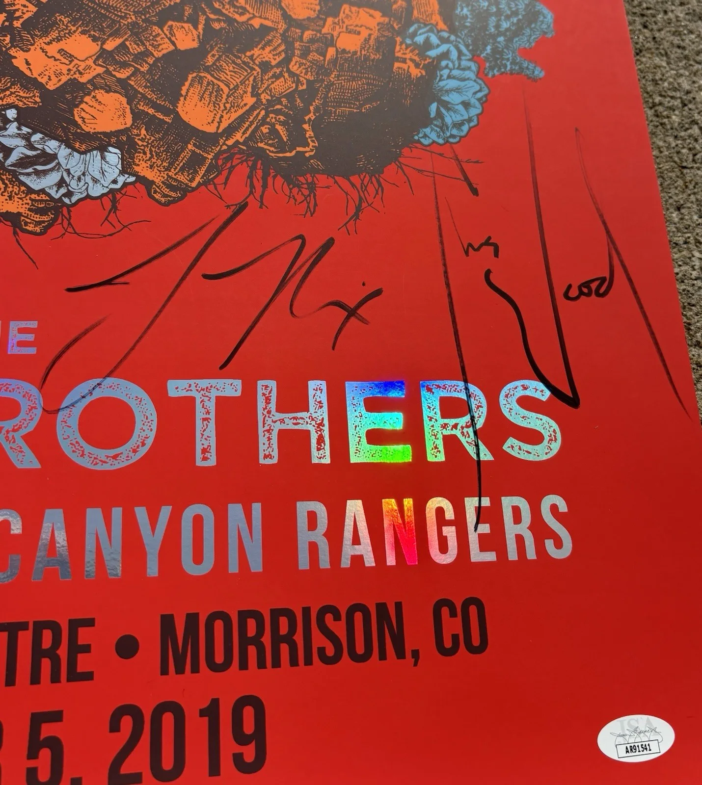 WOOD BROTHERS SIGNED Foil Poster JSA COA 2019 Red Rocks, изображение 3