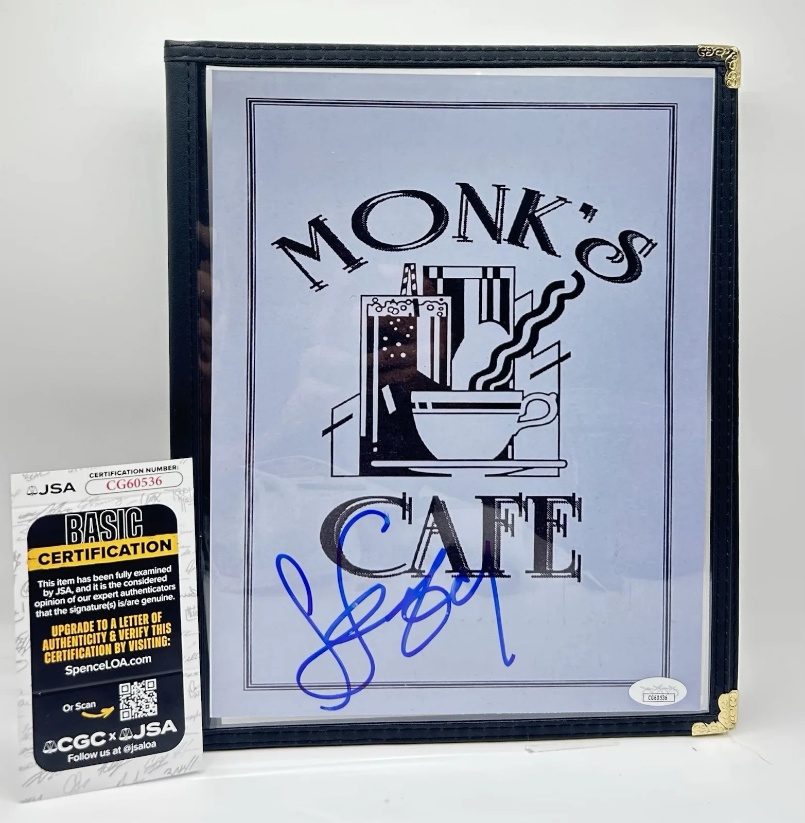 Jerry Seinfeld — Jerry Seinfeld Signed Monk’s Cafe Full Size Menu Replica Autographed JSA COA