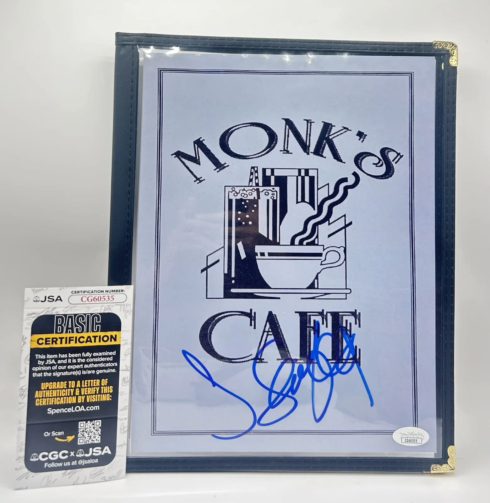 Jerry Seinfeld — Jerry Seinfeld Signed Monk’s Cafe Full Size Menu Replica Autographed JSA COA