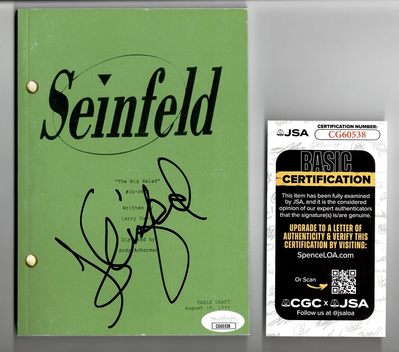 Jerry Seinfeld — Jerry Seinfeld Signed “The Big Salad” Script Replica Autographed Book JSA COA