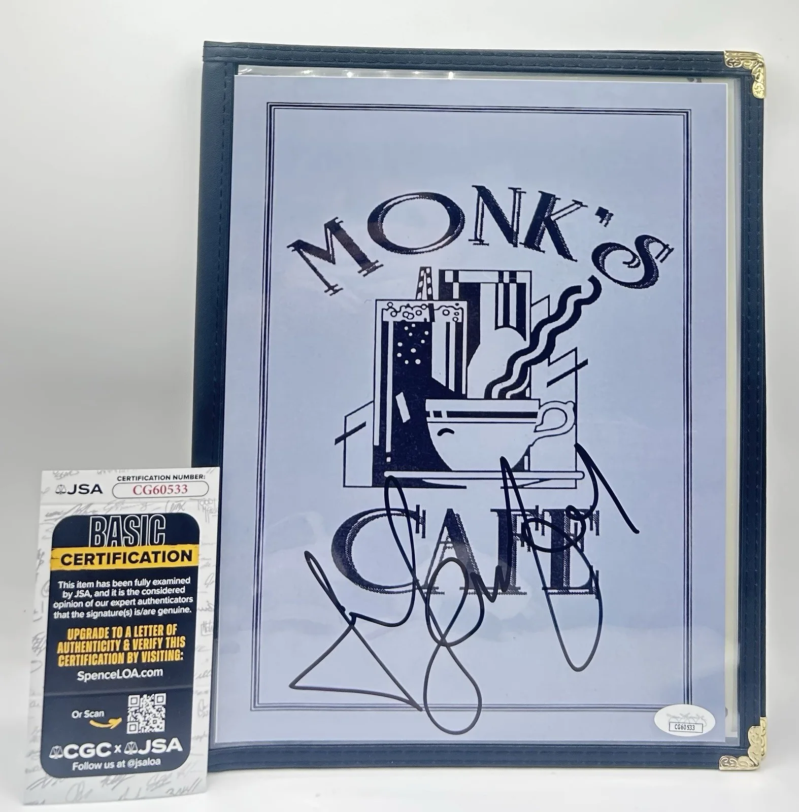 Jerry Seinfeld — Jerry Seinfeld Signed Monk’s Cafe Full Size Menu Replica Autographed JSA COA