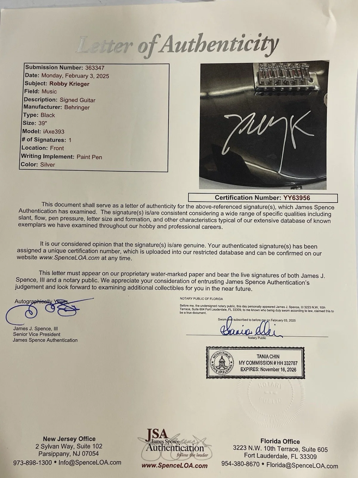 Robby Krieger Signed Electric Guitar The Doors Guitarist Jsa Loa, изображение 4