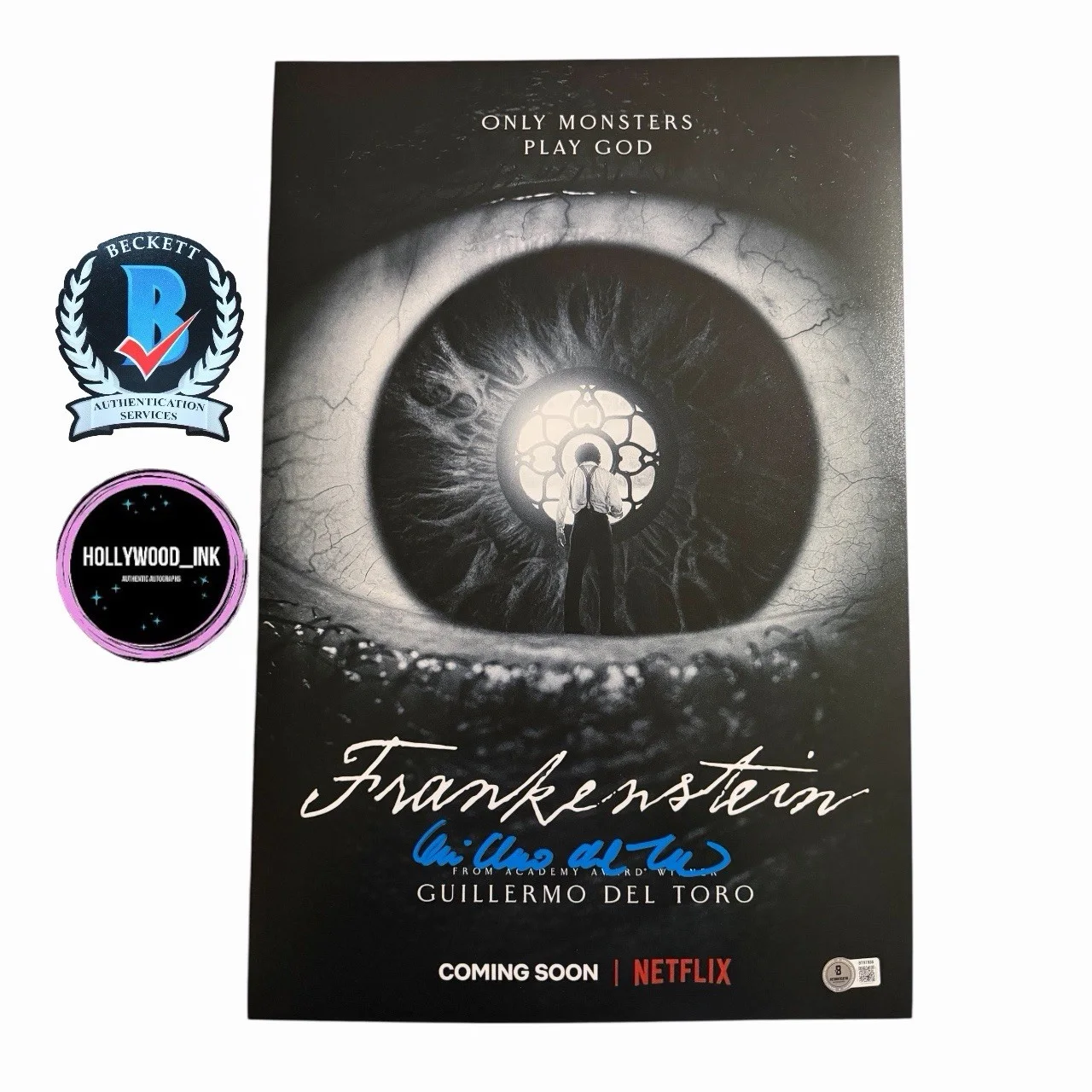 Guillermo Del Toro — GUILLERMO DEL TORO SIGNED AUTOGRAPH 12x18 FRANKENSTEIN PHOTO BECKETT-B