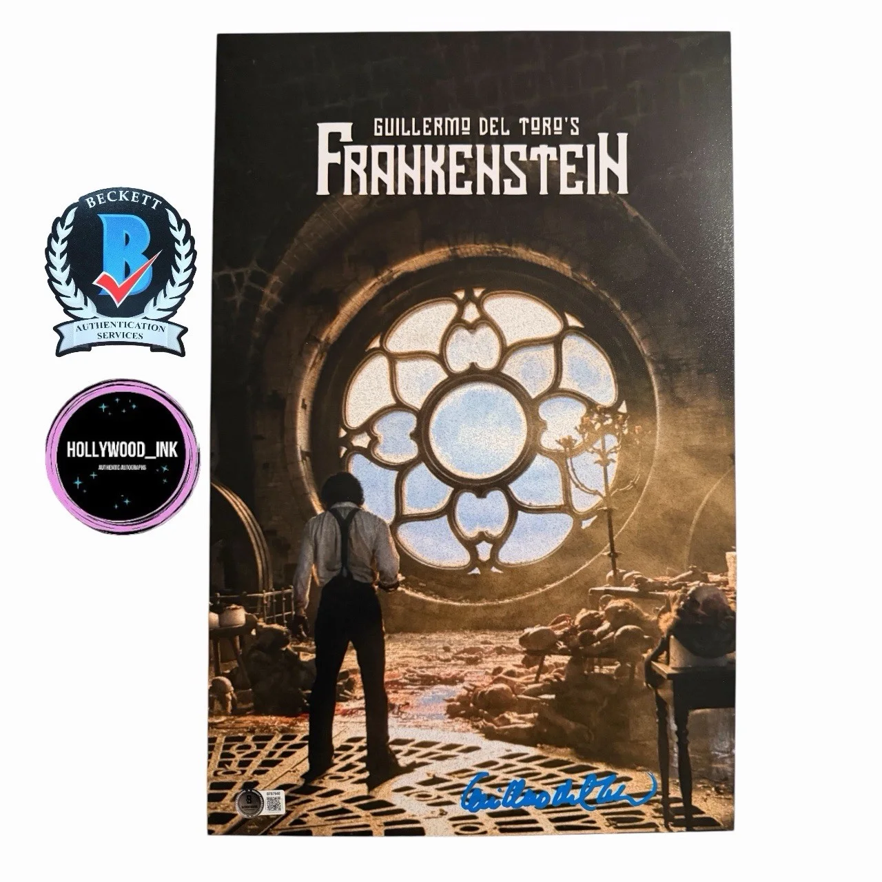 Guillermo Del Toro — GUILLERMO DEL TORO SIGNED AUTOGRAPH 11x17 FRANKENSTEIN PHOTO BECKETT BT97940