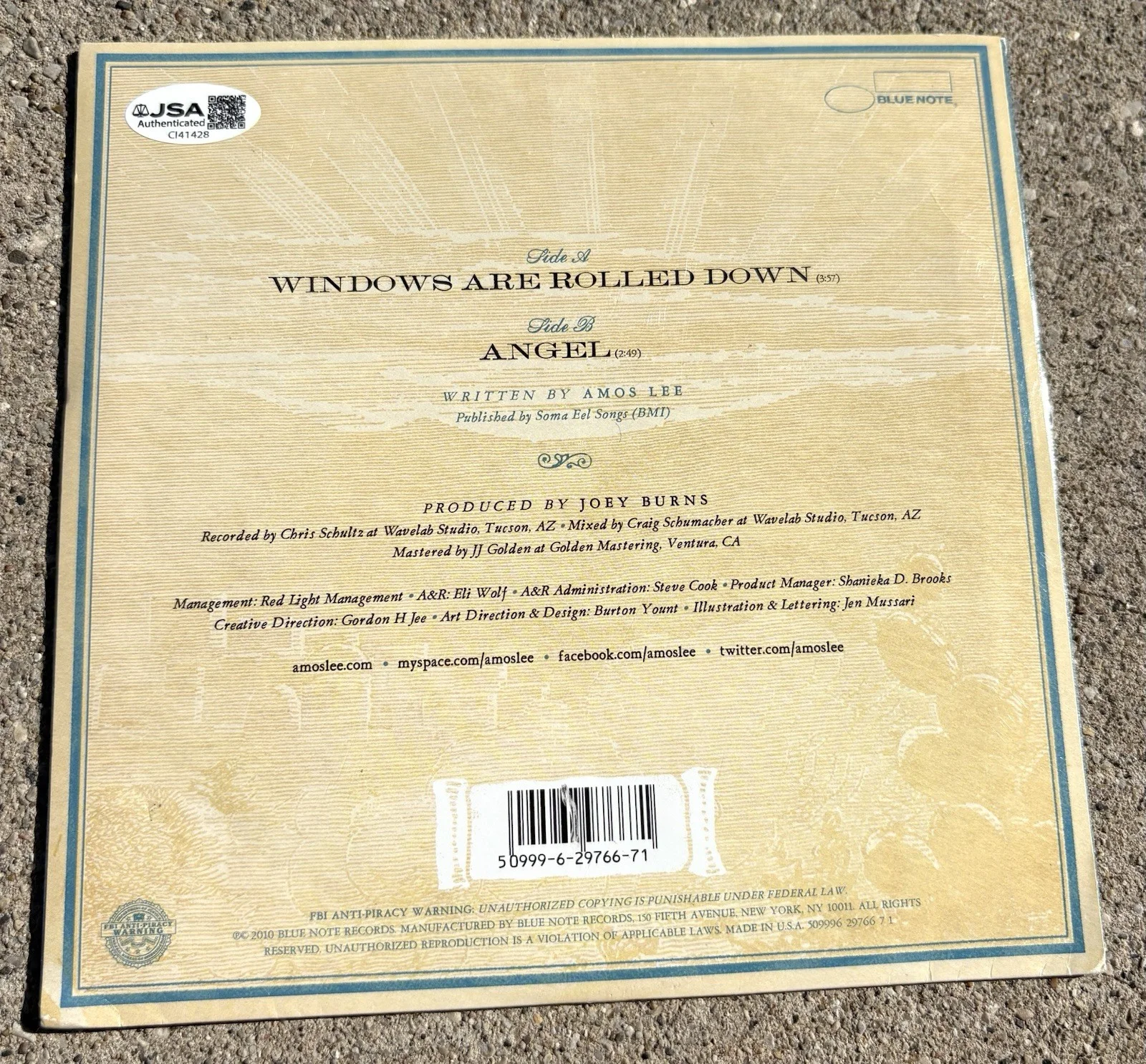 AMOS LEE SIGNED 7” Vinyl JSA COA Angel, image 2