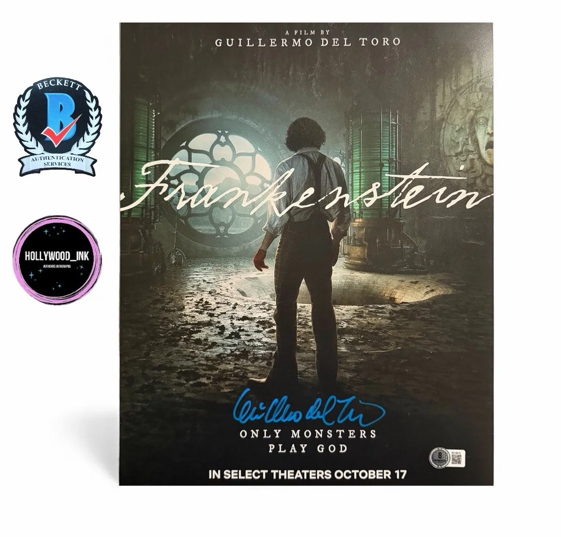 Oscar Isaac and Guillermo Del Toro — GUILLERMO DEL TORO SIGNED AUTOGRAPH 11x14 FRANKENSTEIN PHOTO BECKETT-A