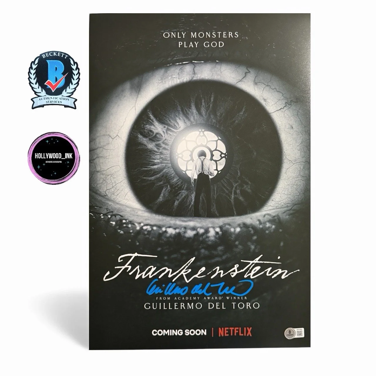 Guillermo Del Toro — GUILLERMO DEL TORO SIGNED AUTOGRAPH 12x18 FRANKENSTEIN PHOTO BECKETT-A
