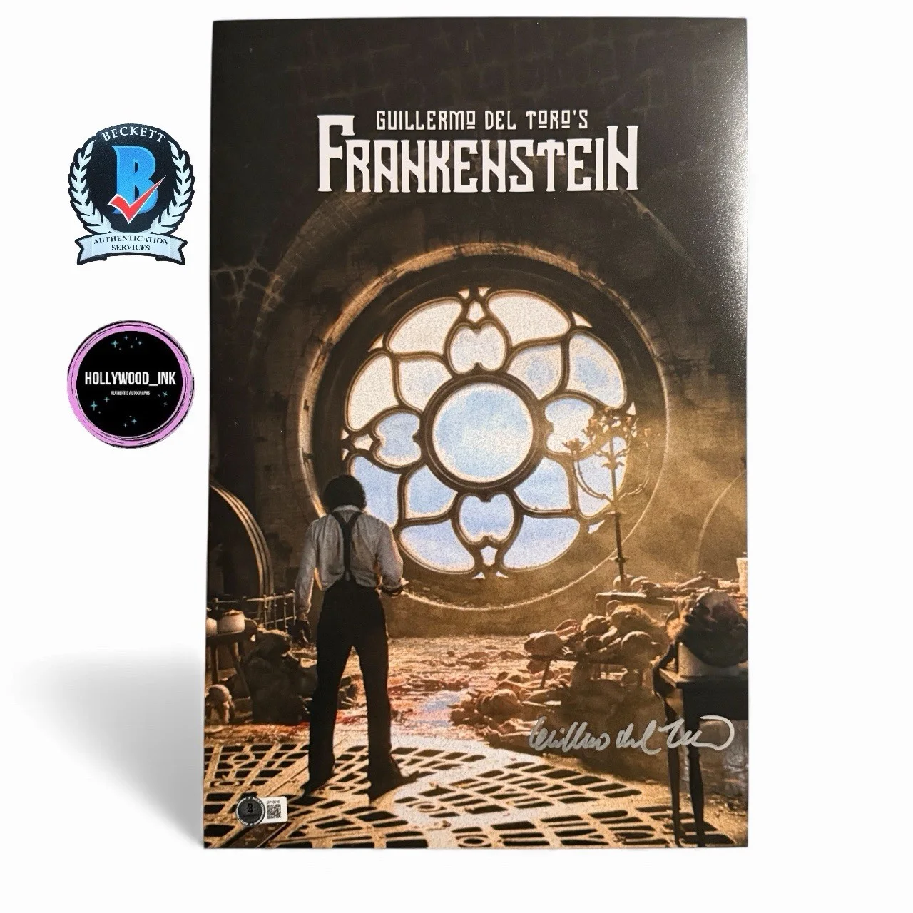 Guillermo Del Toro — GUILLERMO DEL TORO SIGNED AUTOGRAPH 11x17 FRANKENSTEIN PHOTO BECKETT-A