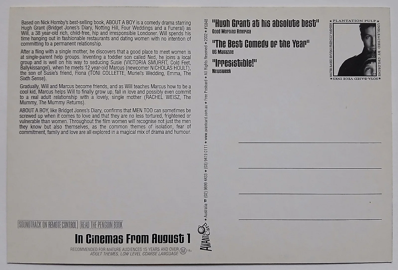 About A Boy Hugh Grant Movie Film Postcard x 1, изображение 2