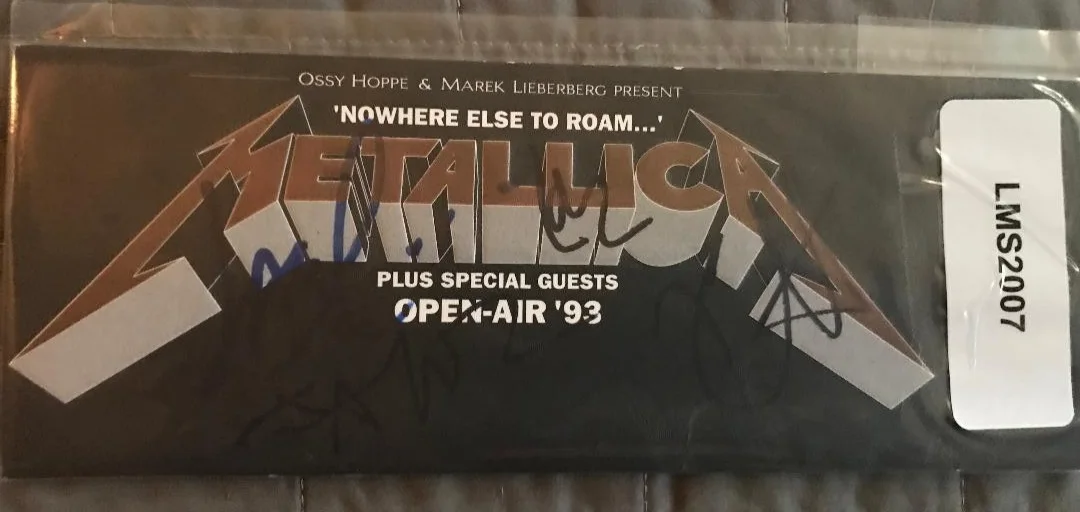 METALLICA FULLY SIGNED 93' NOWHERE ELSE TO ROAM TICKET X4 FULL COA METALLIGRAPHS, изображение 3