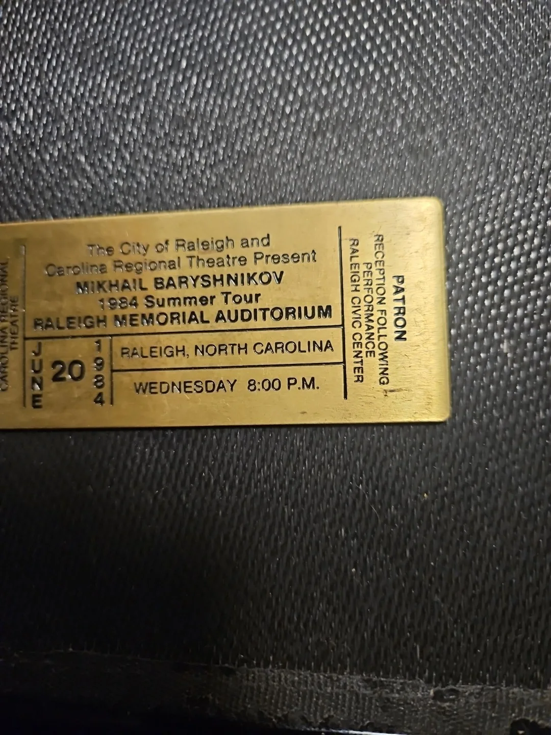 Vintage Brass Commemorative Ticket For MIKHAIL BARYSHNIKOV BALLET DANCER,RALEIGH, image 4