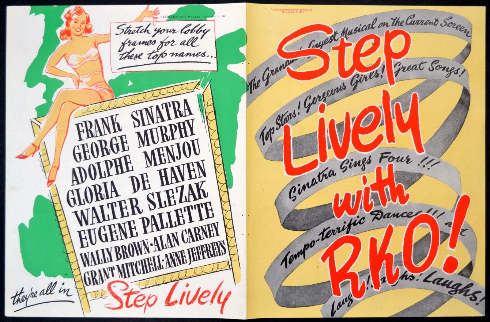 STEP LIVELY 1944 Adolphe Menjou, George Murphy, Frank Sinatra TRADE ADVERT, изображение 2