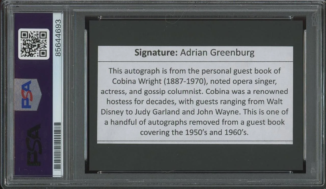 Adrian Greenburg — ADRIAN GREENBURG (1903-1959) autograph "Wizard of Oz" PSA/DNA cert costumes, изображение 2