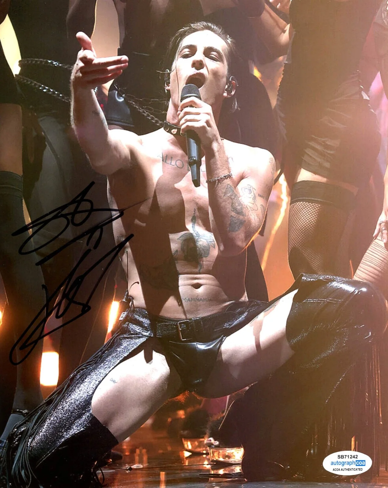 DAMIANO DAVID — Damiano David signed "MANESKIN" 8x10 Photo SEXY x Born With A Broken Heart ACOA, изображение 3