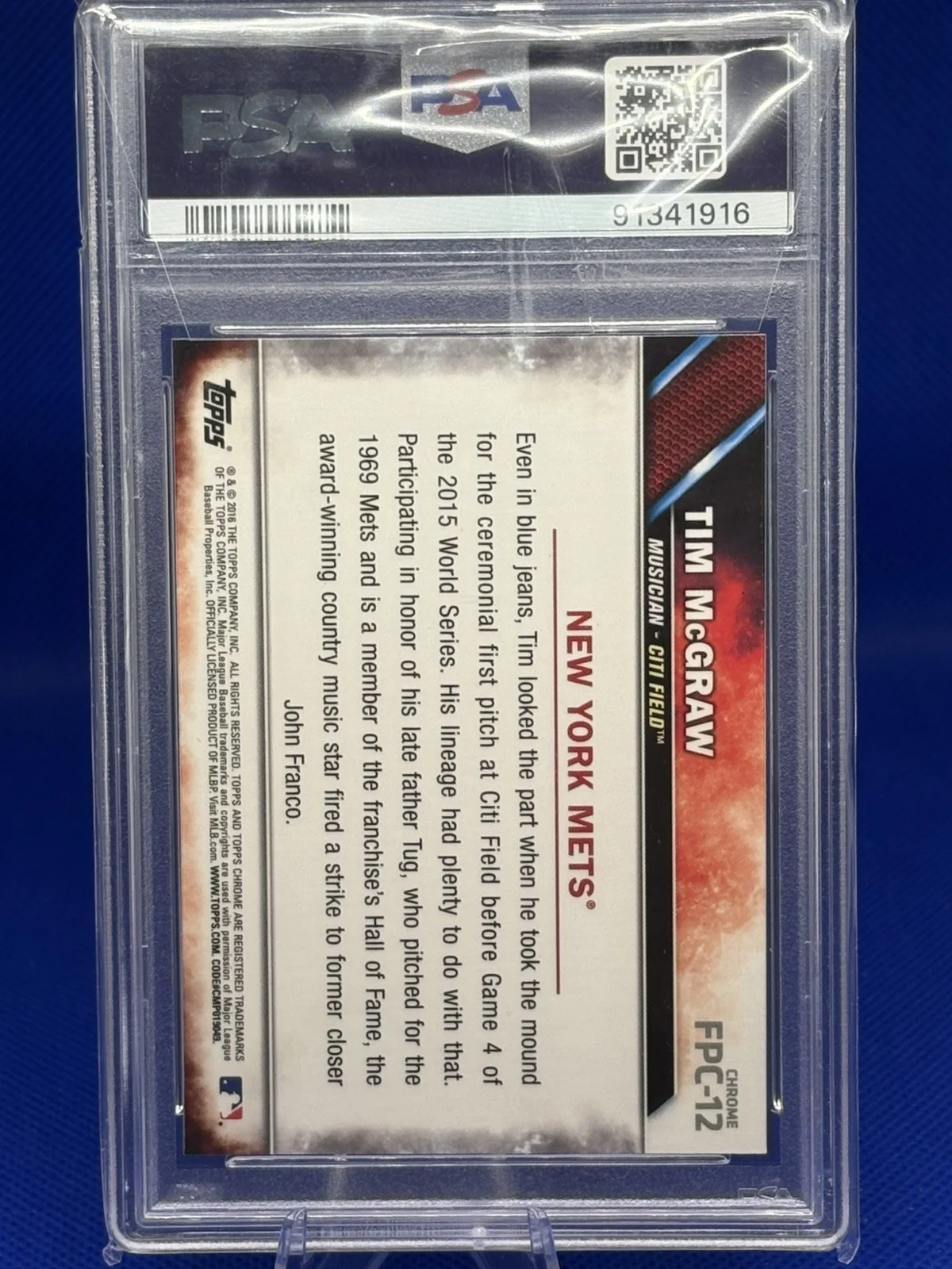2016 Topps Chrome Tim McGraw First Pitch Auto PSA/DNA, image 2