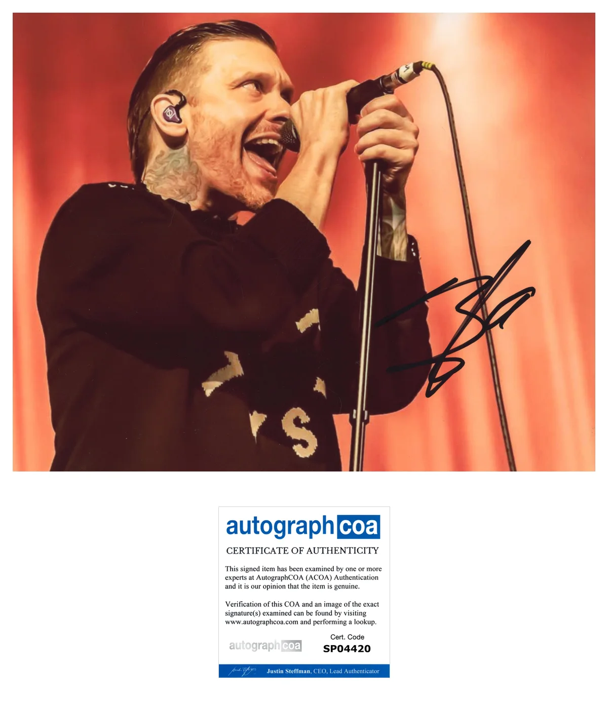 BRENT SMITH SIGNED SHINEDOWN 8x10 PHOTO C w/EXACT PROOF & AUTOGRAPH ACOA COA, изображение 2