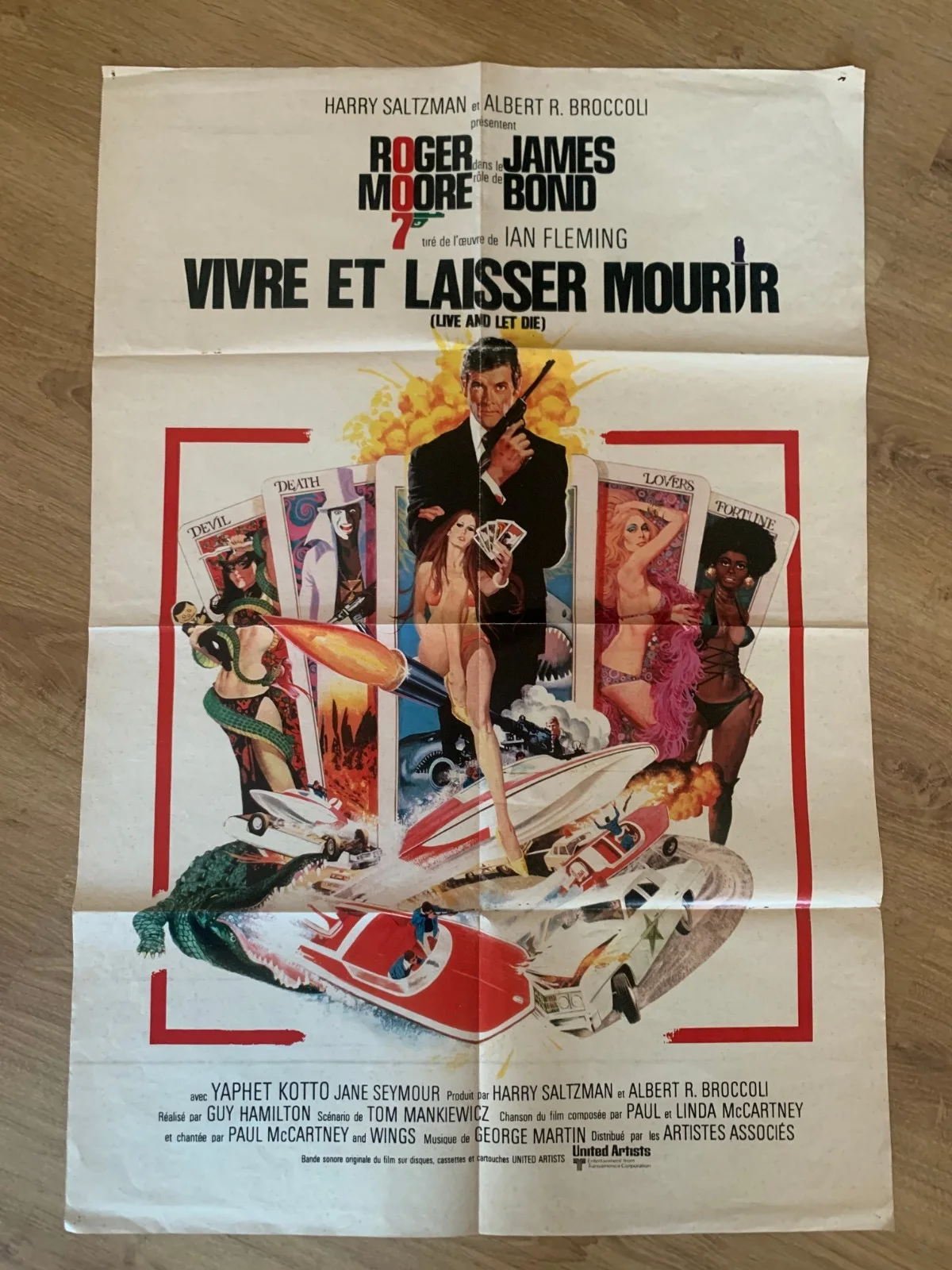 Original 1973 James Bond 007 Live and Let Die Poster – Rare French Double-Sided, изображение 4
