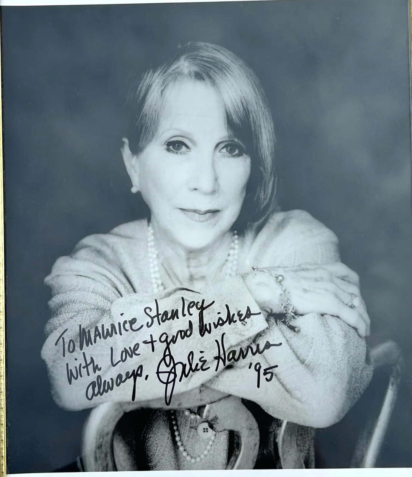 Julie Harris — Julie Harris Hand Signed Autograph in Vintage Mid Century Frame - 8.25"x 10.25", image 2
