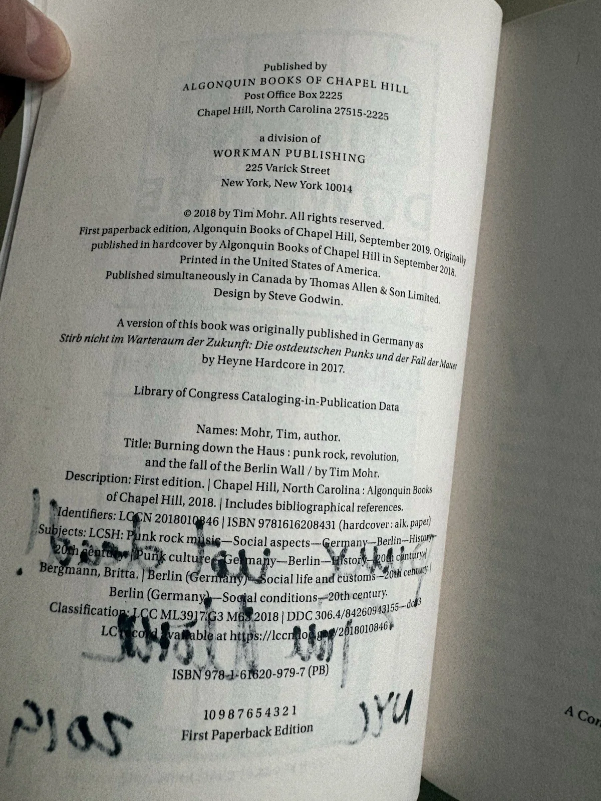 Tim Mohr SIGNED Burning Down The Haus AUTOGRAPHED Punk Rock Fall Of Berlin Wall, image 3