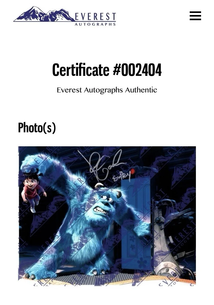 John Goodman — John Goodman "Monsters Inc." Signed/Inscribed 11x14 Photo - Everest/Beckett Cert, image 2
