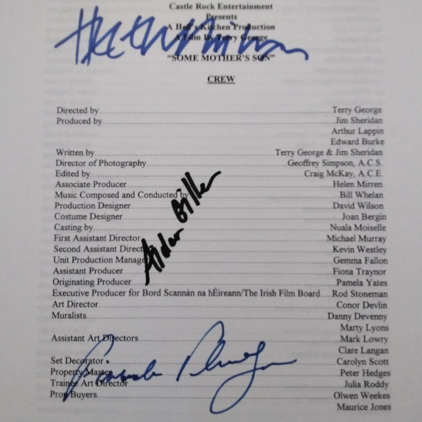 Helen Mirren * Fionnula Fianagan * Aidan Gillen SIGNED Page Some Mother's Son, изображение 2