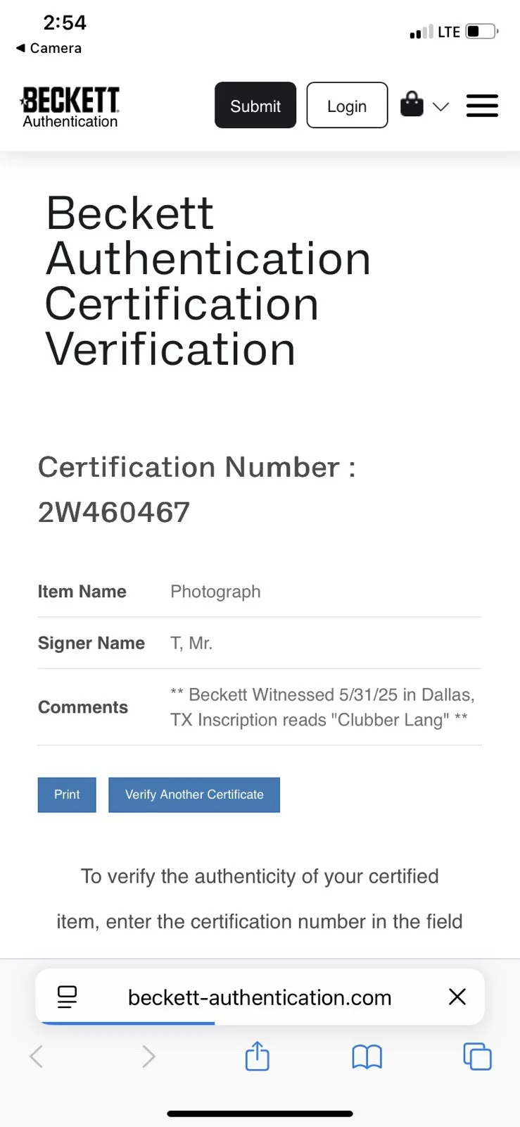 Mr T — Mr. T "Clubber Lang" Signed/Inscribed "Rocky 3" 11x14 Photo - Beckett (BAS) Cert, изображение 3