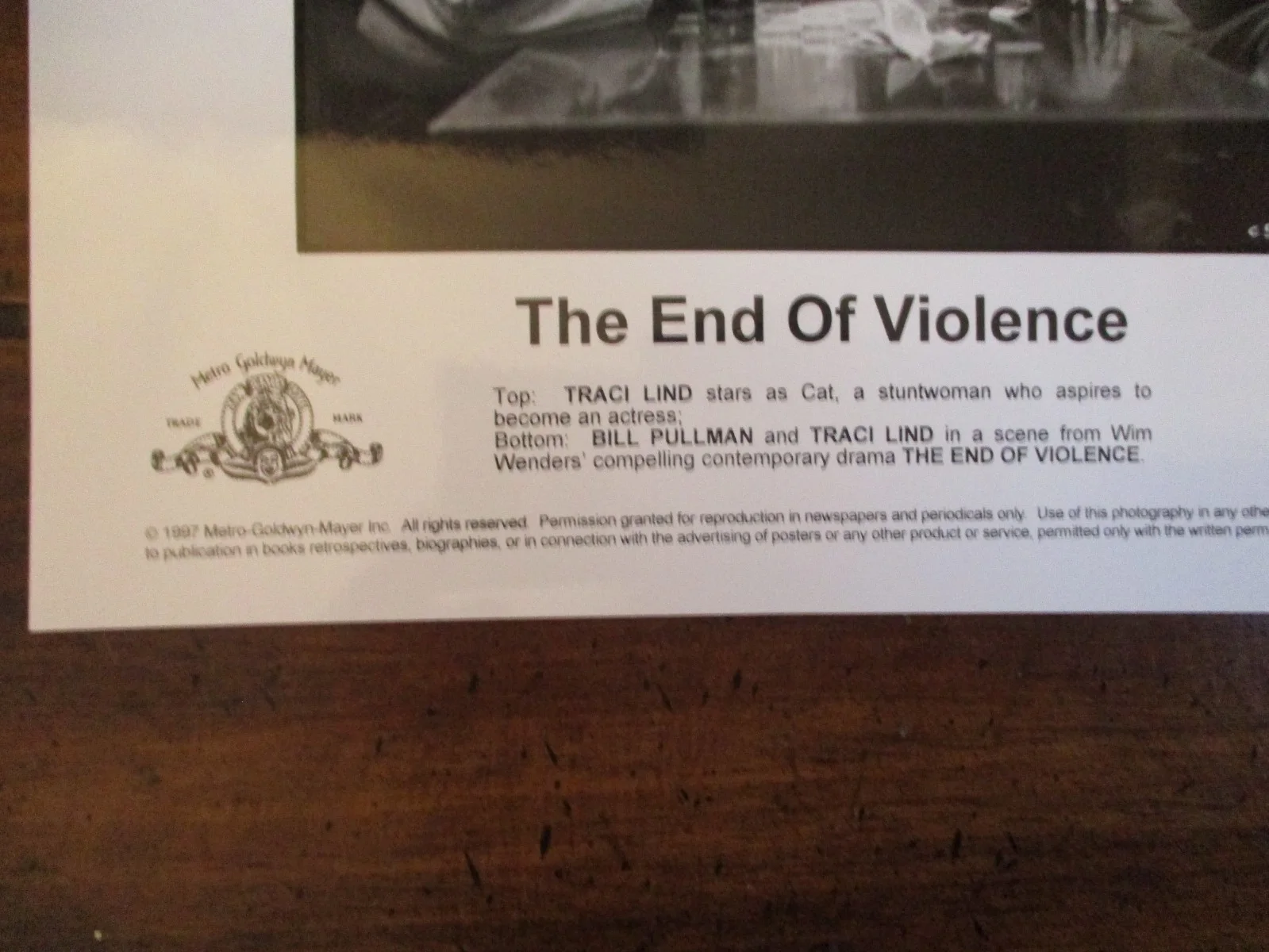 Traci Lind/Bill Pullman(THE END OF VIOLENCE)1997 8 x10 Black & White Press Photo, изображение 3