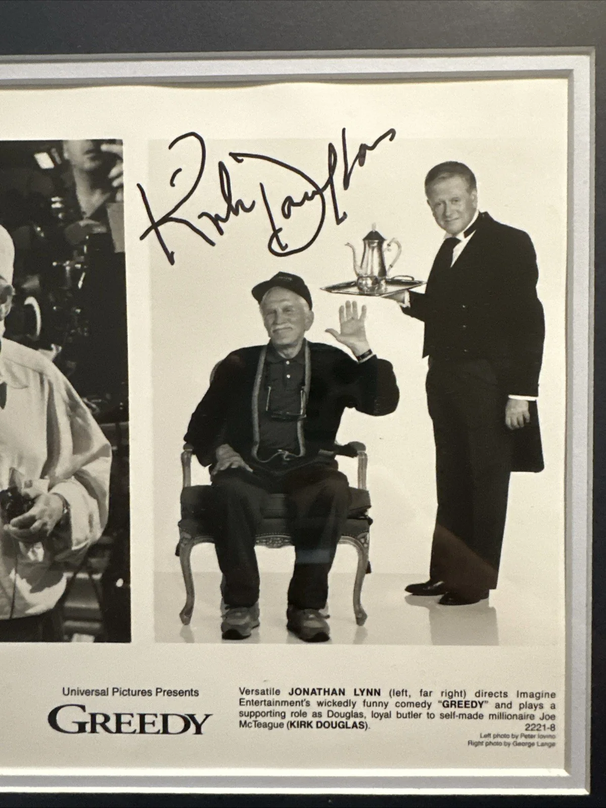 Kirk Douglas — kirk douglas signed autograph Picture From Movie Greedy In A 16”X 13” Frame, image 3