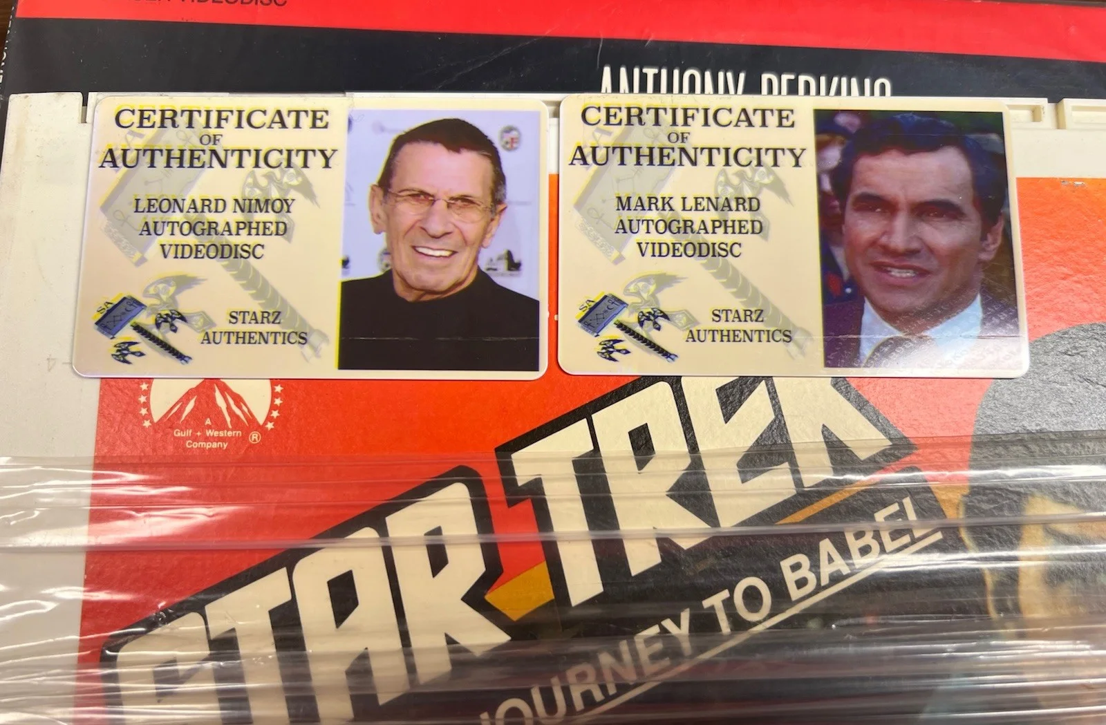 Star Trek Leonard Nimoy & Mark Lenard TWO Autographs Videodisc Spock Sarek, image 4