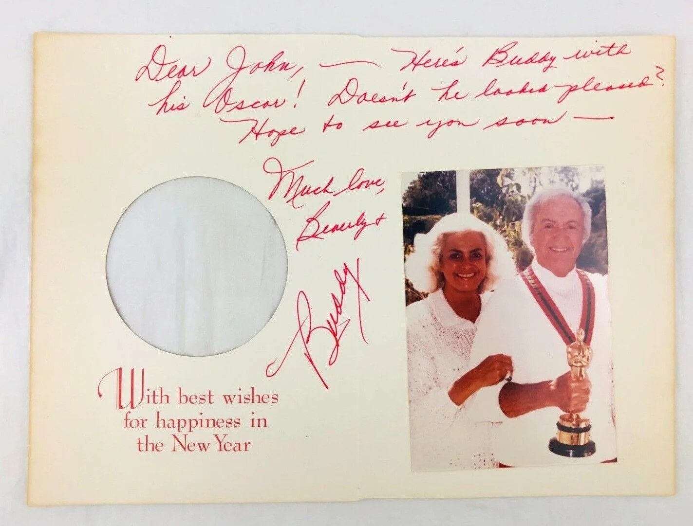 Charles, Beverly Rogers — Charles Buddy Rogers Hand Autographed Photo Holiday Card Oscar Award Wife *P47b, изображение 2