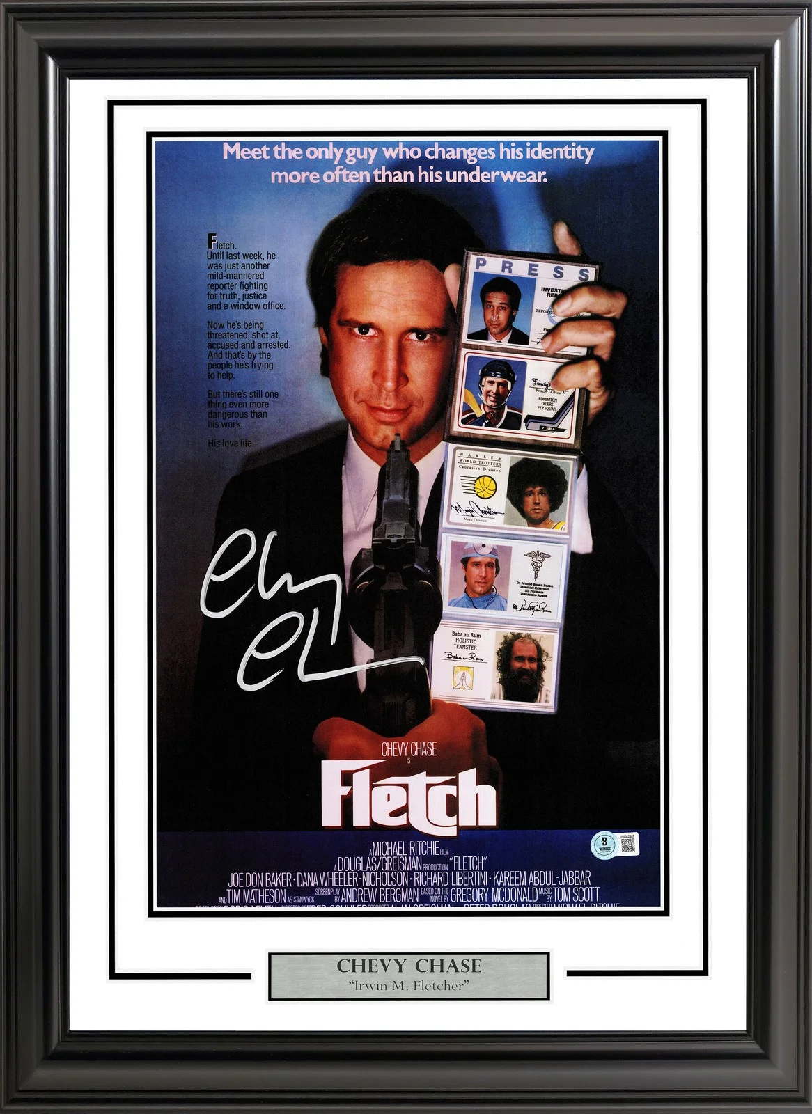 Chevy Chase — Chevy Chase Signed Framed 11x17 Fletch Movie Poster Beckett Wit