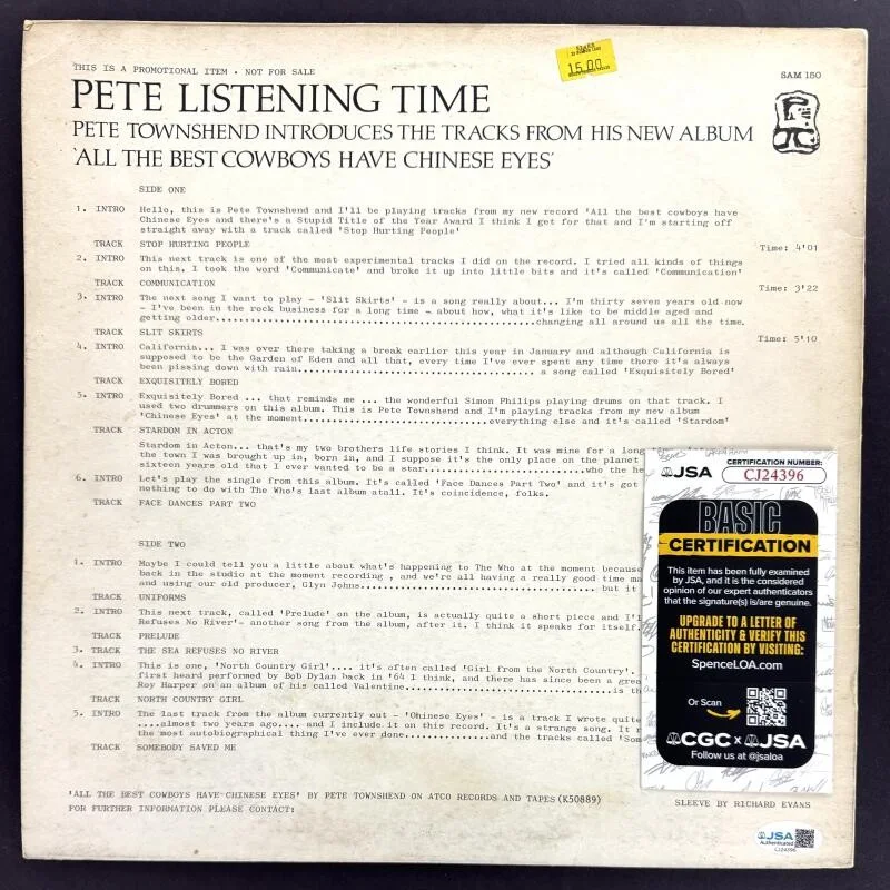 Pete Townshend — Pete Townshend The Who Signed Autograph Album Record Chinese Eyes Promo JSA COA, изображение 2
