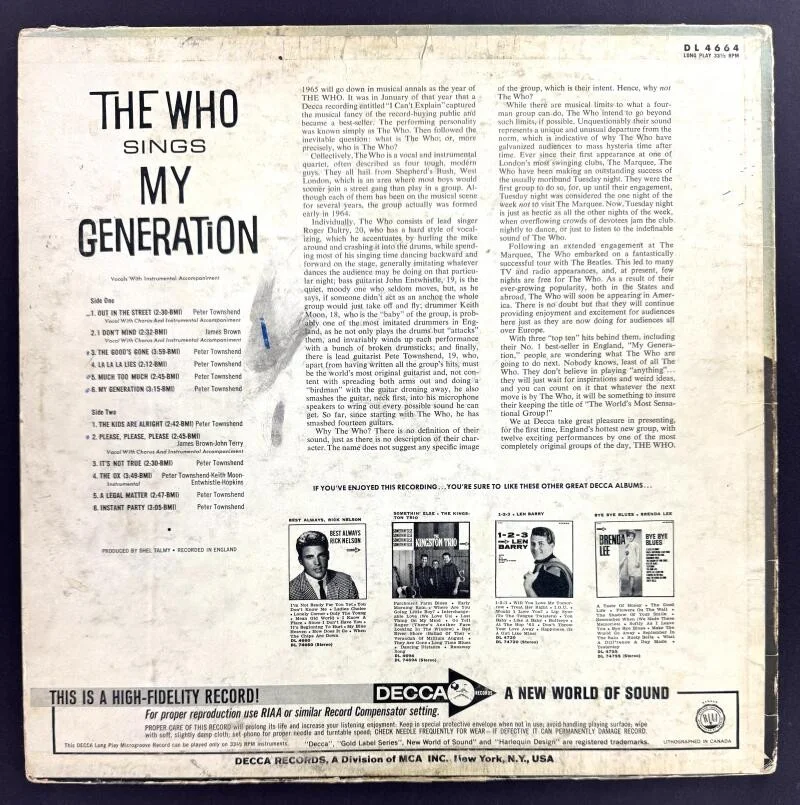 Pete Townshend — Pete Townshend The Who Signed Autograph Album Record - My Generation w/ PSA COA, image 2
