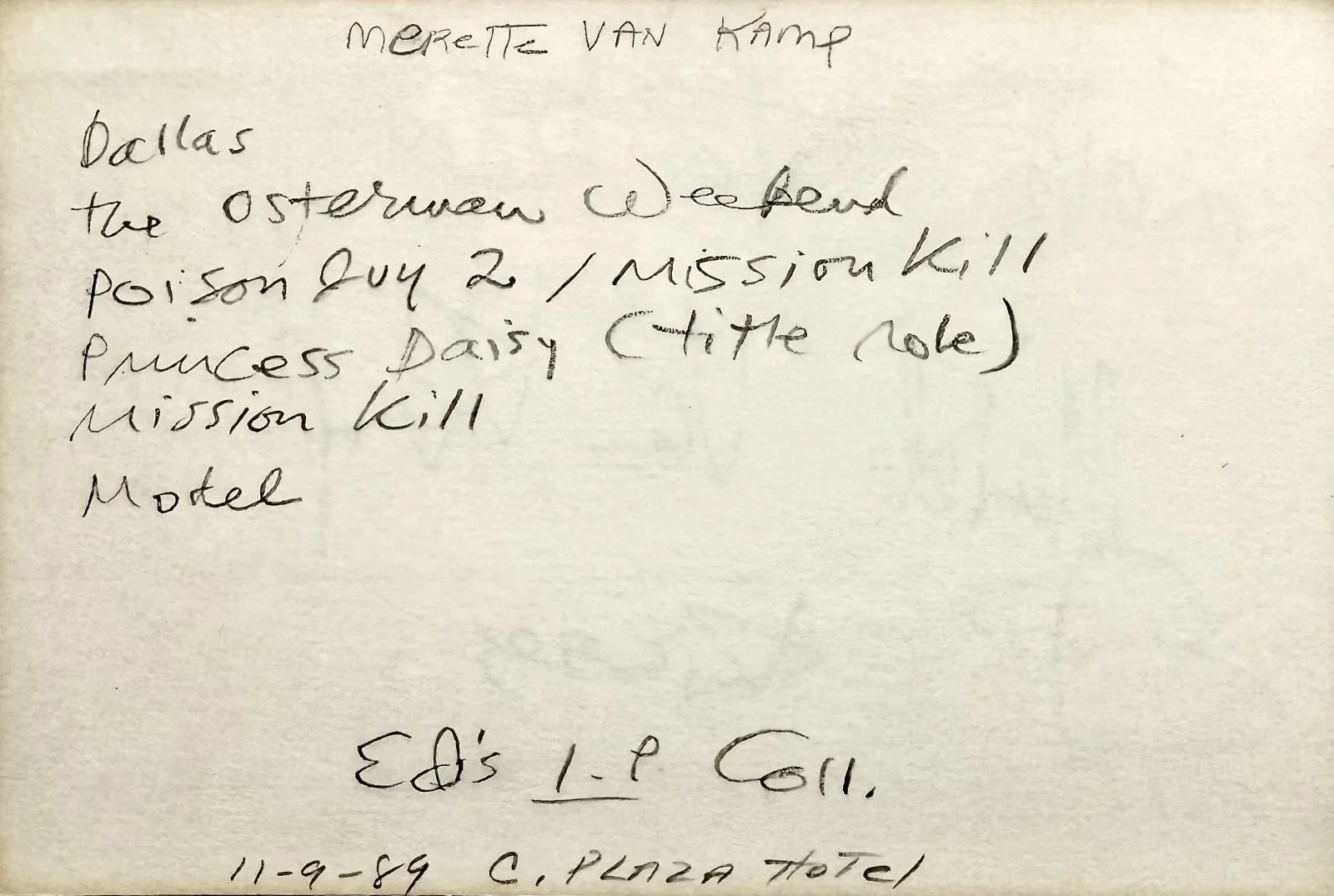 Merete Van Kamp — MERETE VAN KAMP Signed Autographed 4"x 6" INDEX CARD HOTEL Mission Kill DALLAS, изображение 5