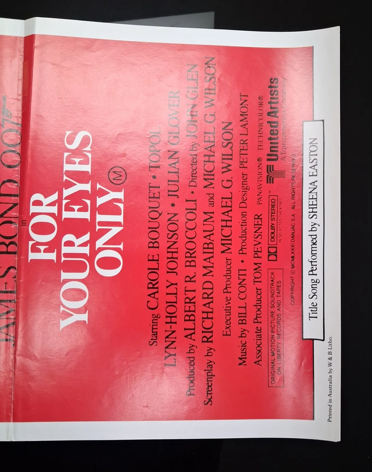 An Original 1981 'For Your Eyes Only' Folded Australian Daybill Movie Poster, image 5