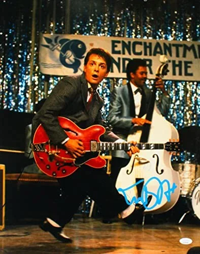 Michael J. Fox — Michael J. Fox Autographed Back to the Future 16x20 Guitar Photo- JSA W *Blue, image 3