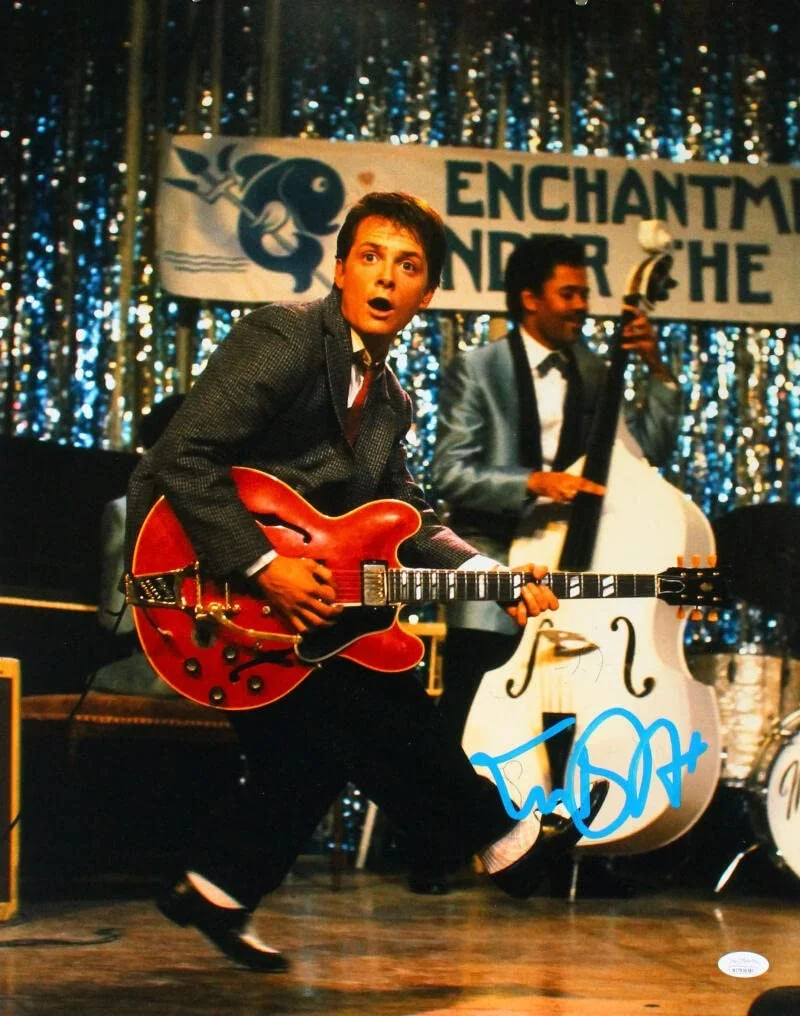Michael J. Fox — Michael J. Fox Autographed Back to the Future 16x20 Guitar Photo- JSA W *Blue, image 4