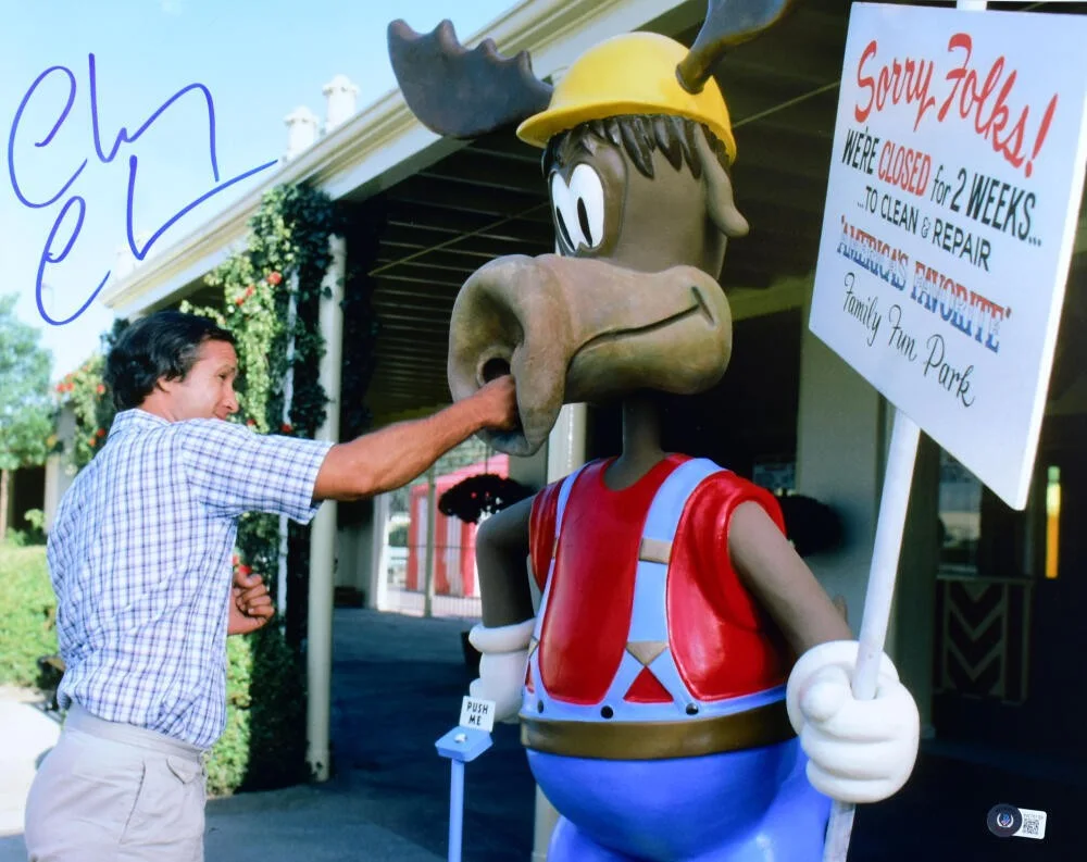 Chevy Chase — Chevy Chase Autographed 16X20 Vacation Punching Moose - Beckett W Holo