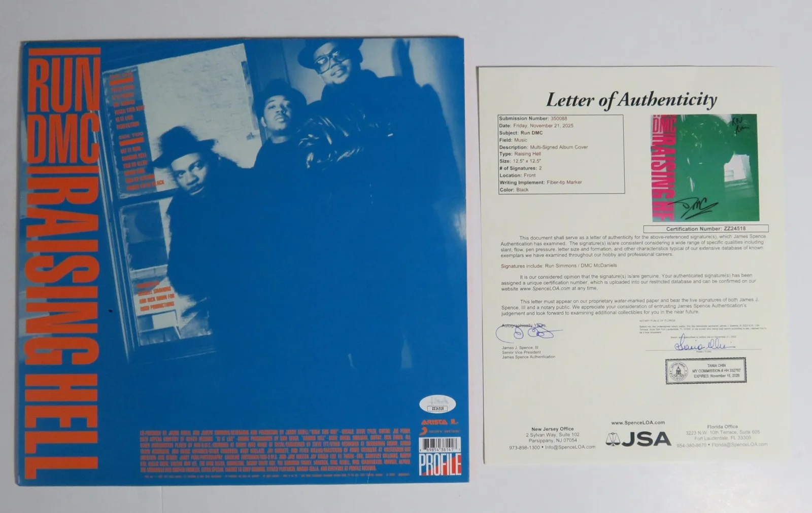 RUN DMC Signed Autograph Auto "Raising Hell" Album Vinyl LP by 2 JSA, image 5
