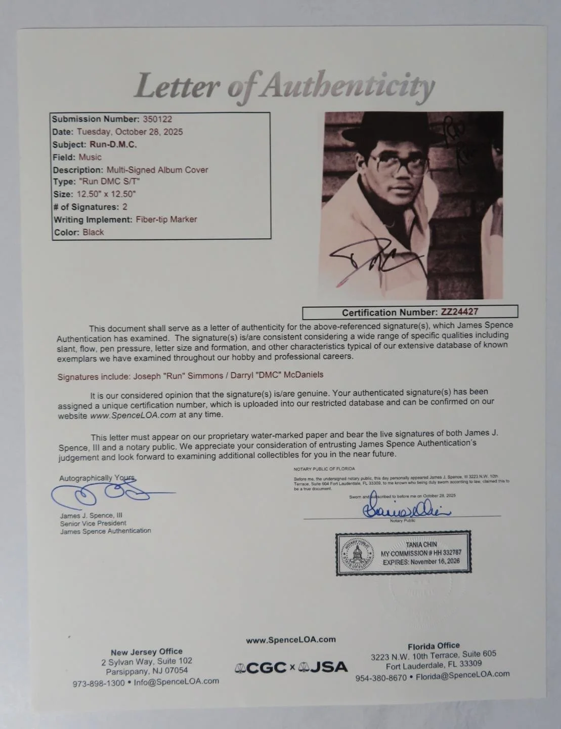 RUN DMC Signed Autograph Auto "Run-DMC S/T" Album Vinyl LP by 2 JSA, изображение 5