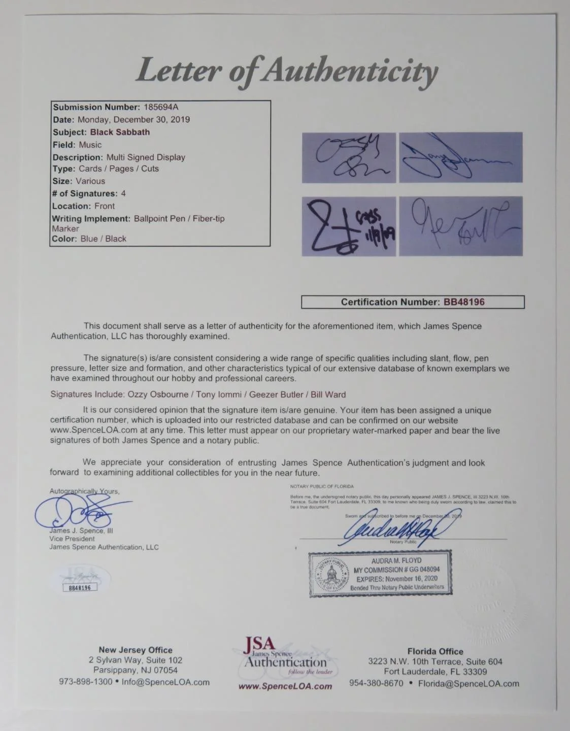 BLACK SABBATH Signed Autograph Auto 3x5 Index Card Cut Set by 4 Slab PSA BAS JSA, image 3