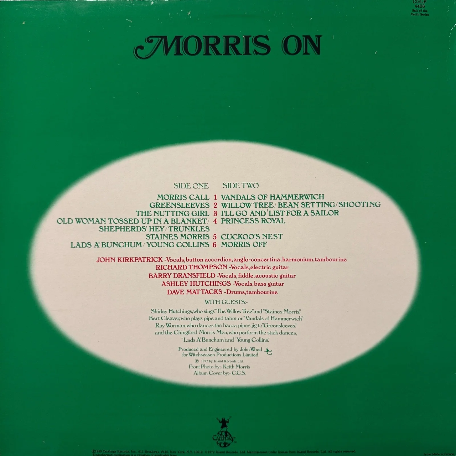 RICHARD THOMPSON - AUTOGRAPH!! Signed VINYL LP "Morris On" CGLP 4406 Carthage NM, image 3
