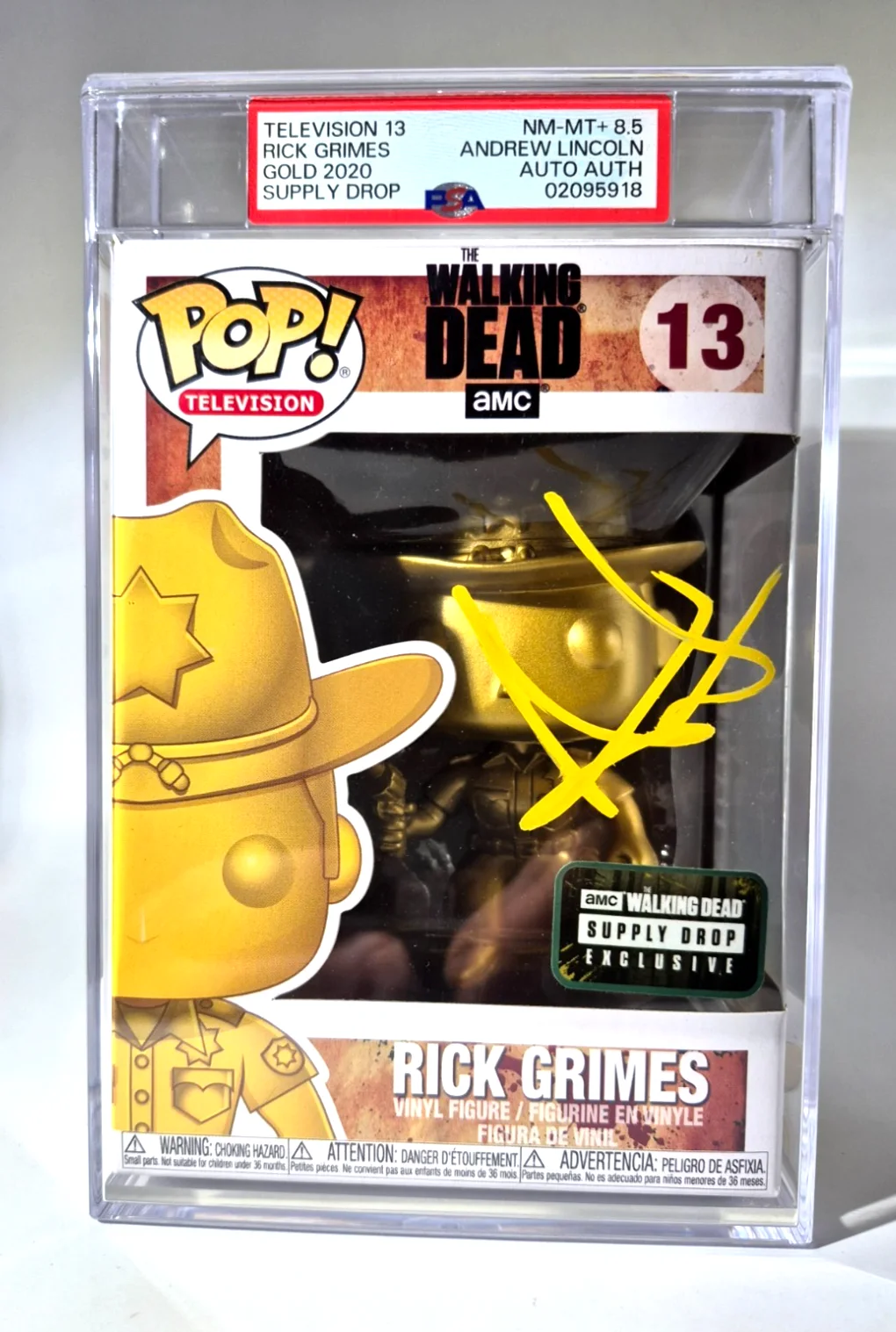 Andrew Lincoln — ANDREW LINCOLN SIGNED RICK GRIMES SUPPLY DROP FUNKO POP PSA COA 8.5 GRADE ENCAP, image 2