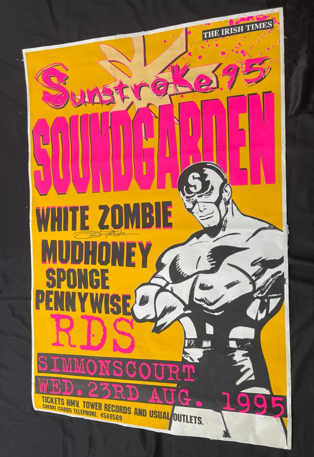 MEGA RARE 1995 DUBLIN SUNSTROKE FESTIVAL 60x40 SUBWAY POSTER SOUNDGARDEN VG+, изображение 3