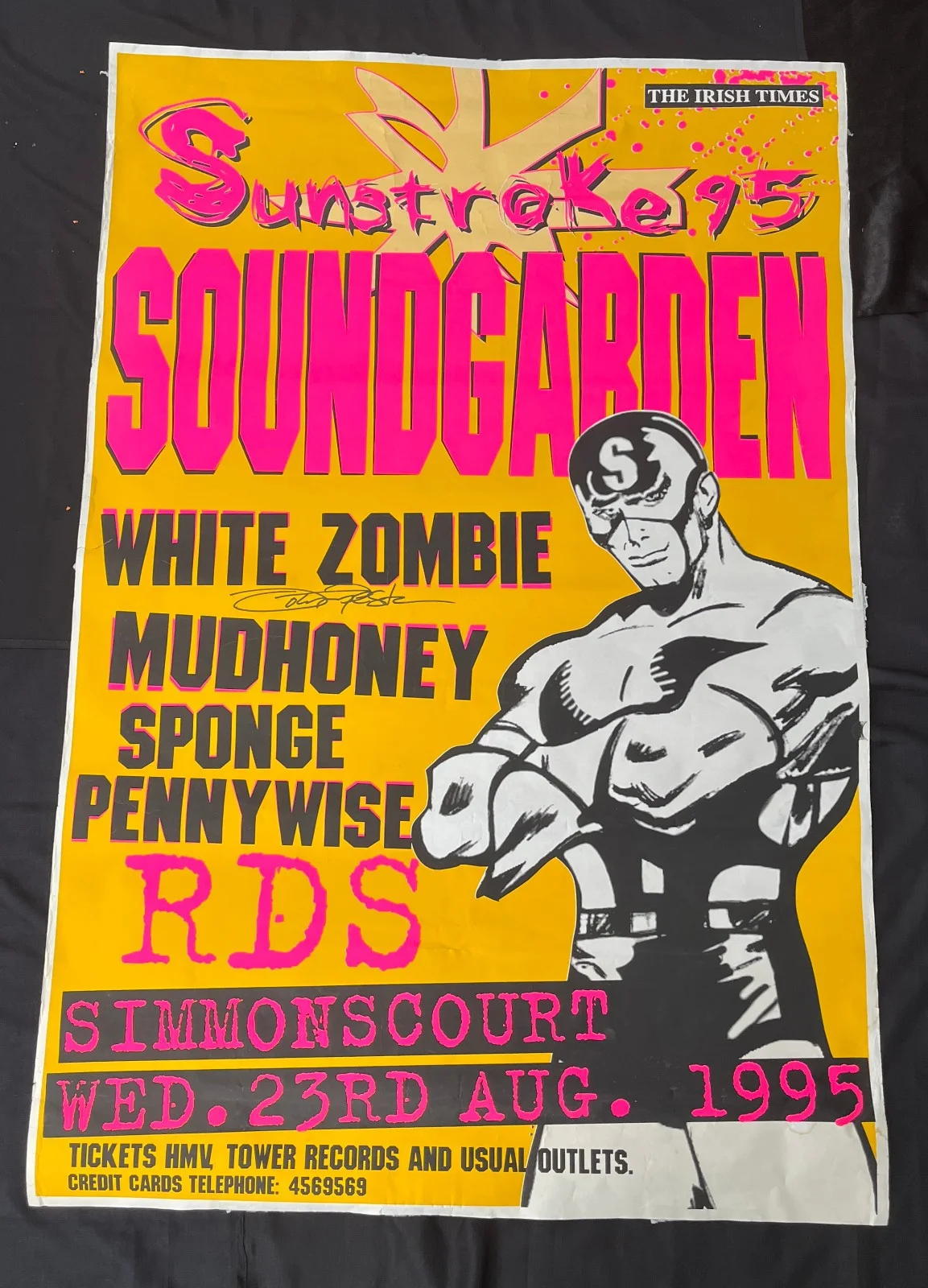 MEGA RARE 1995 DUBLIN SUNSTROKE FESTIVAL 60x40 SUBWAY POSTER SOUNDGARDEN VG+, изображение 4