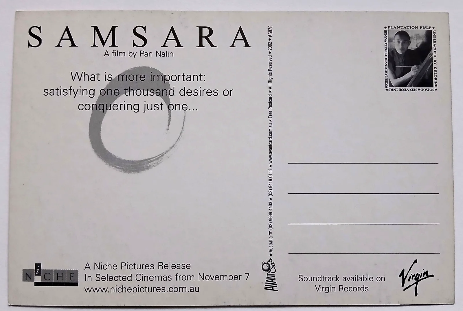 Samsara Movie Film Postcard x 1 - Pan Nalin Bhuddist Monks 2002, изображение 3