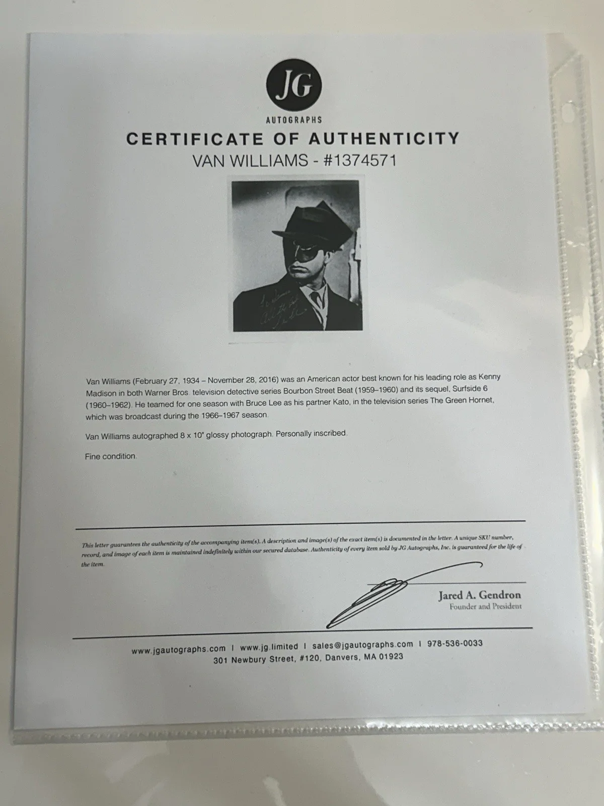 Van Williams — The Green Hornet 💎 Van Williams Signed Photo 💎 COA, image 4