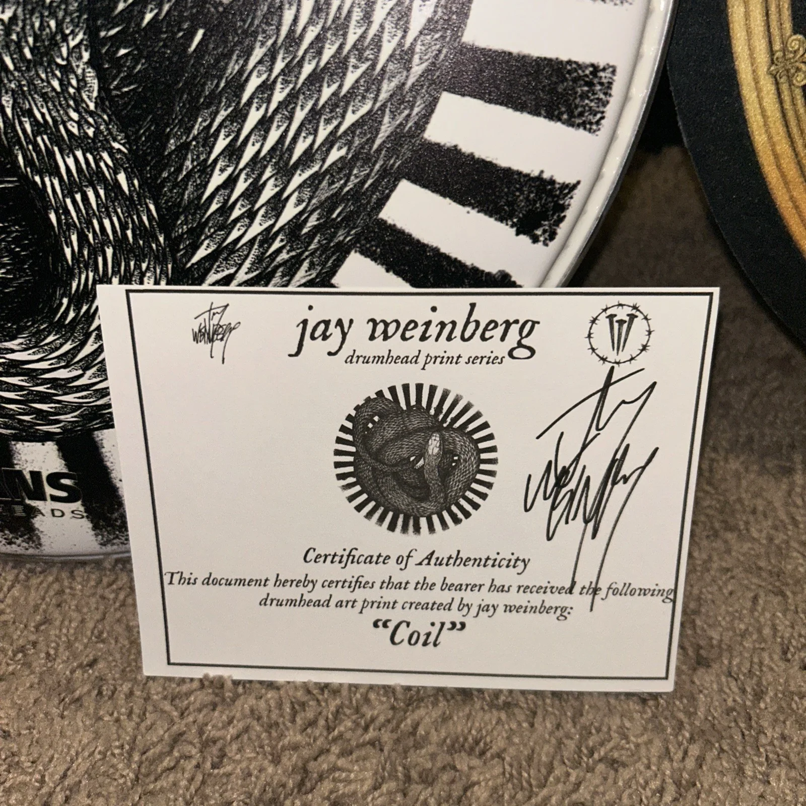 Autograph JAY WEINBERG Drumhead Coil COA Slipknot, image 3